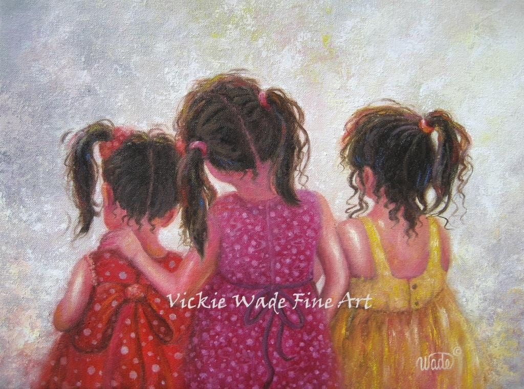 Three Sisters Art Print three girls art brunette girls wall