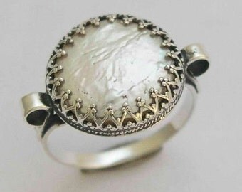 Pearl ring, simple wedding ring, princess crown ring, gypsy, Silver engagement ring, fresh water pearl ring - Snow white 2 - R1172S