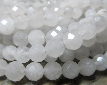 Jade Beads 8mm Cloud White Semi Translucent Candy Faceted Rounds - 24 Pieces