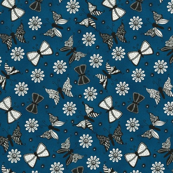 Modern Teal Black and White Floral Fabric for Sale by fabric406