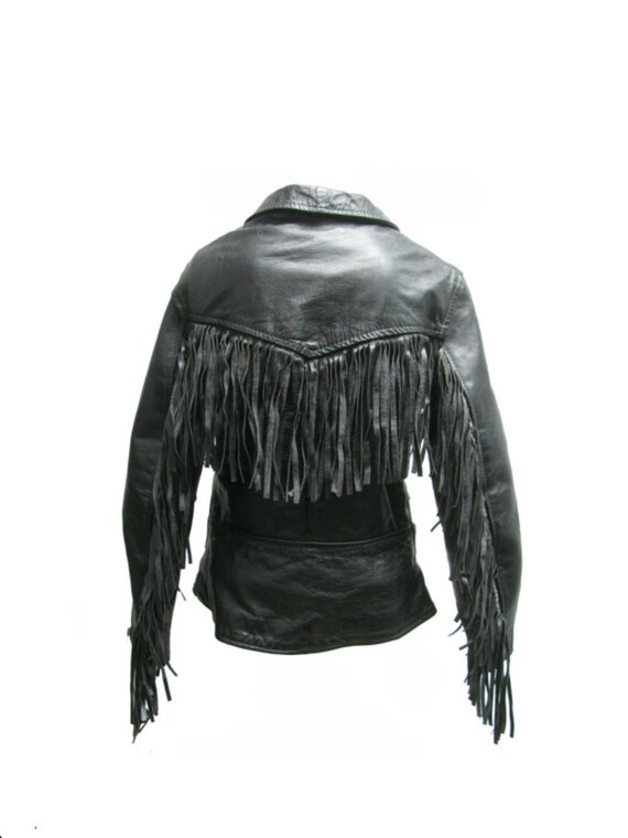 Fringed Motorcycle Jacket Made In England Vintage Womens Black