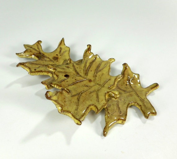 Ceramic leaf hanging pottery oak leaf by WillowTreePottery