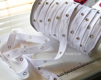 3/4" (20mm) White Eyelet Tape with Nickle eyelets BY THE YARD