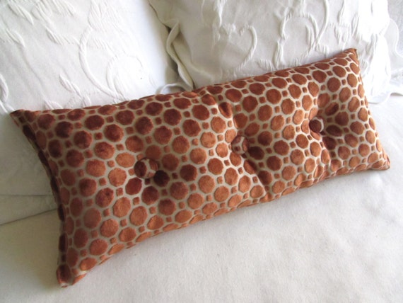  velvet  copper amber 9x25 Bolster lumbar pillow  with buttons 