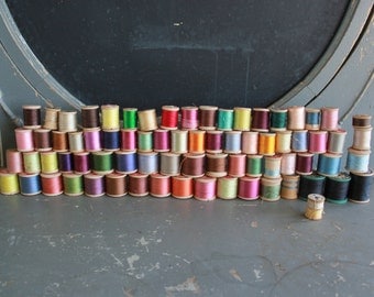 75 Vintage Wooden Spools with Thread