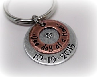Sobriety Gift Sobriety Keychain One Day At A Time Sobriety Key Chain Addiction Recovery Sobriety Date Gift AA One Day At A Time Keychain
