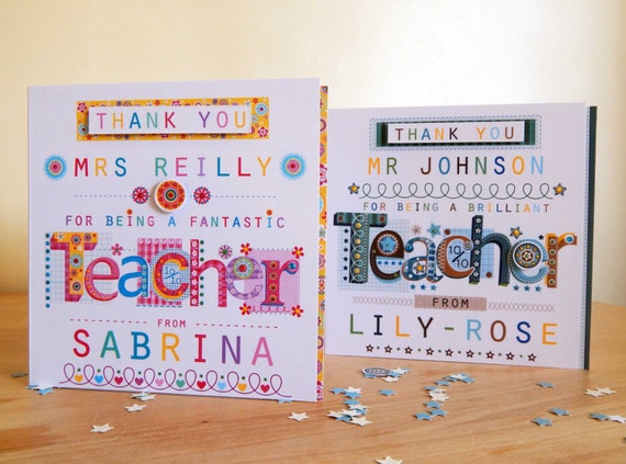 Teacher card THANK YOU TEACHER personalized with names. Thanks