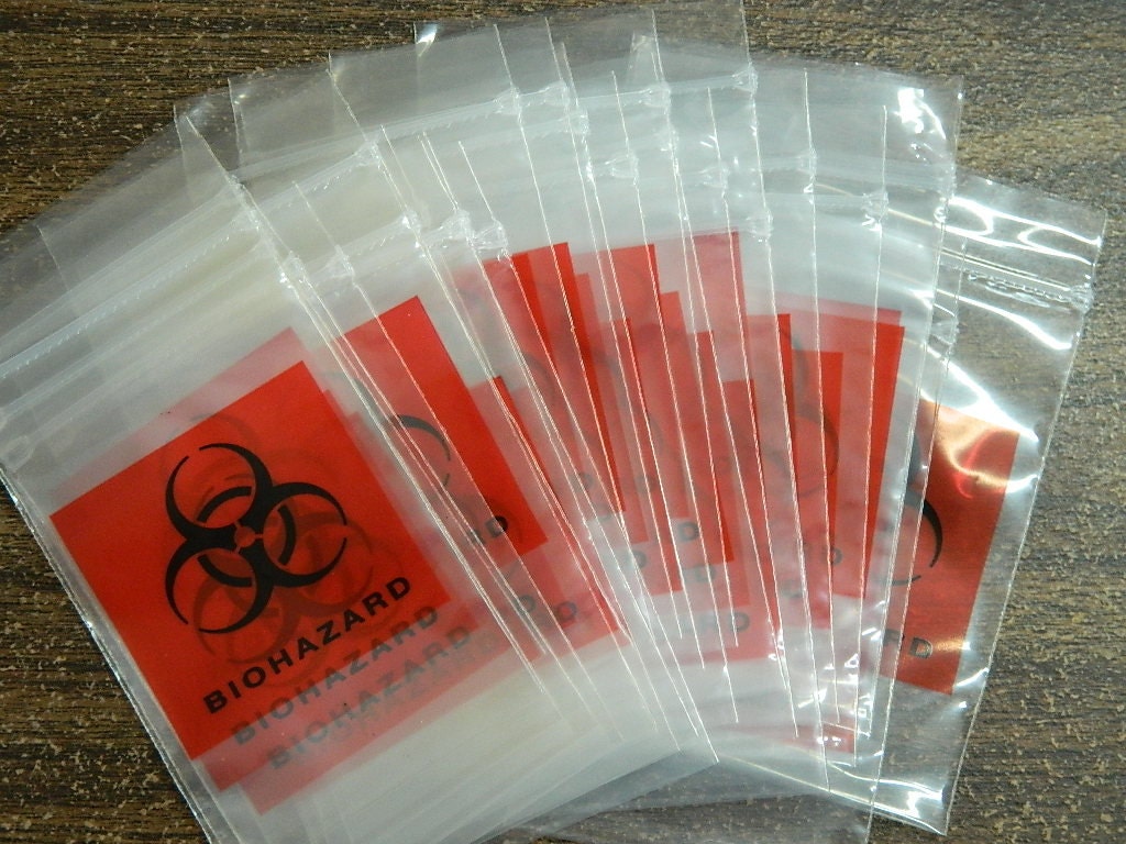 100 3x5 inch BioHazard Ziplock Bags