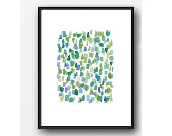 Abstract watercolor painting sea glass original painting abstract watercolor green blue dots
