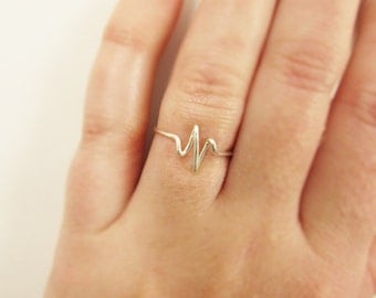 Heartbeat Ring, Sterling Silver or Gold Wire Wrap Ring, EKG, Pulse, Nurse Gift Doctor Gift, Bride Girlfriend Gifts, Jewelry Gifts Under 10