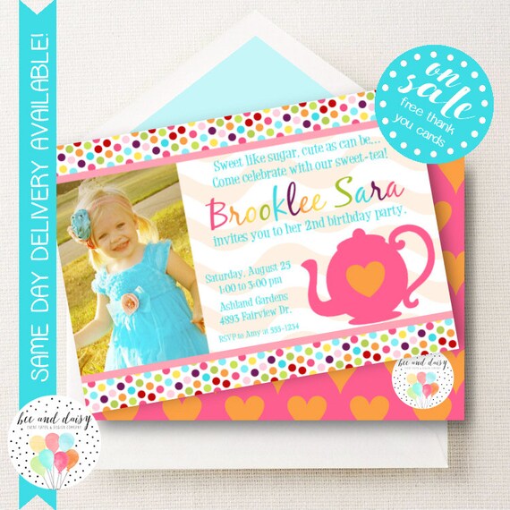 Tea Party Birthday Invitation, Tea Party Invitation, Girls Tea Party, Girl First Birthday, Girl Birthday, Printable Tea Party Invite Il_570xn
