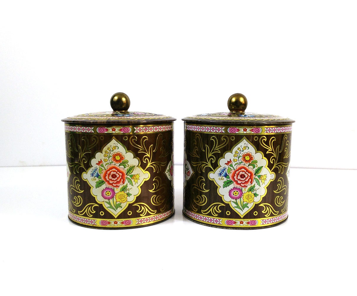 Large Faux bois Damer tins – brightly colored repousse containters ...