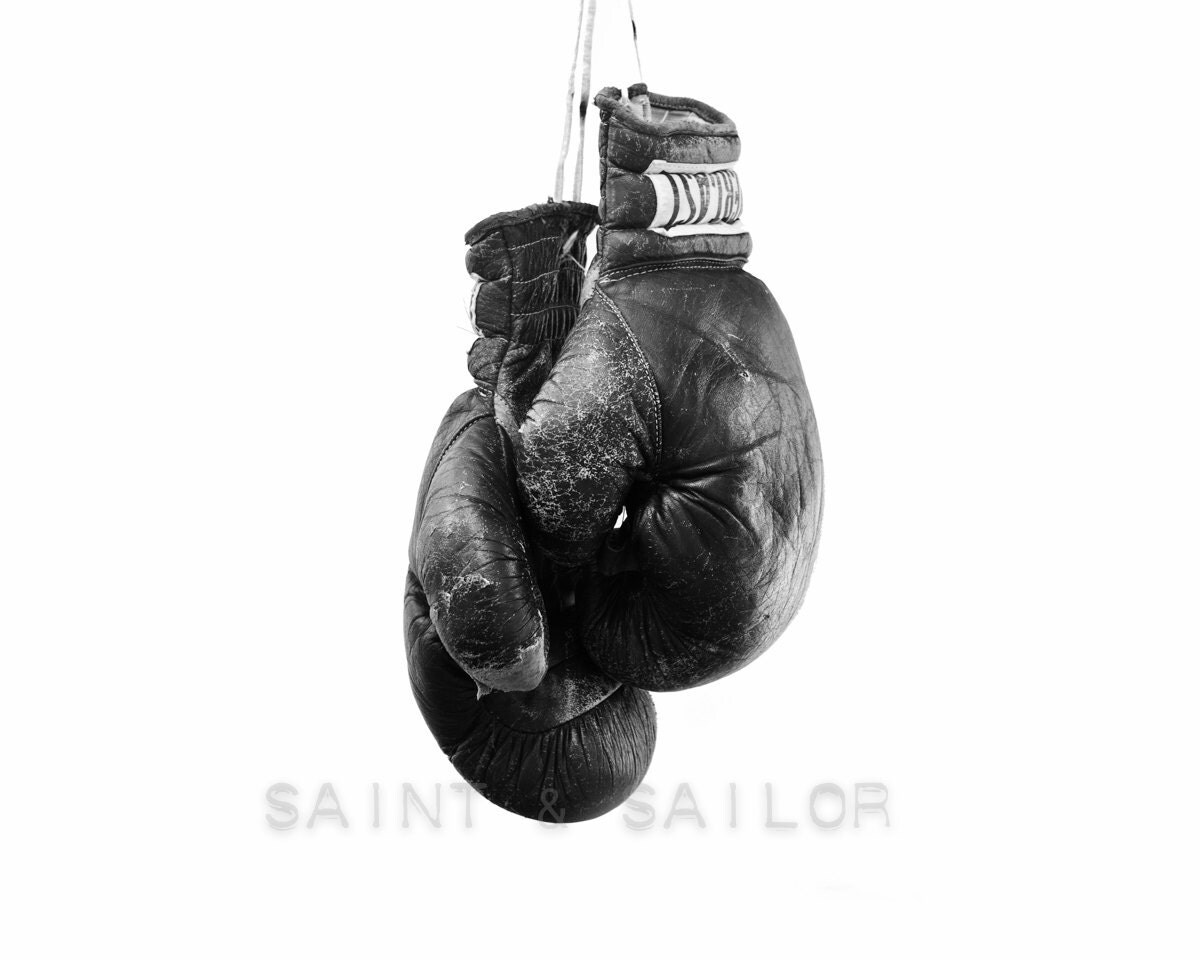Black and White Vintage Boxing Gloves Photo Print Fathers