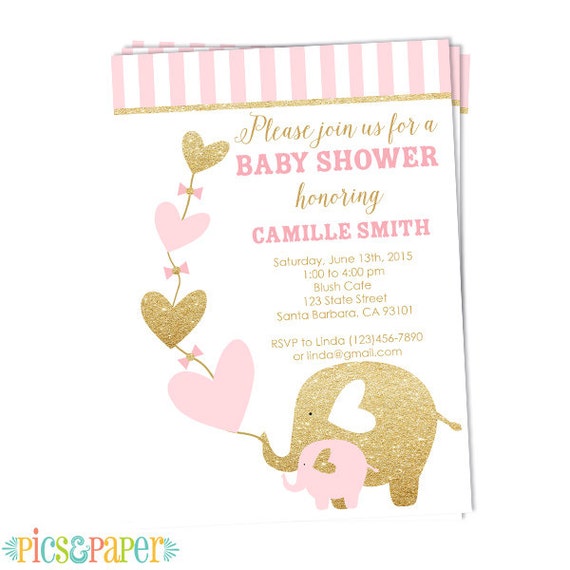 Pink And Gold Elephant Baby Shower Invitations 10