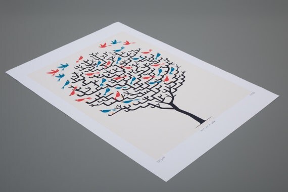 Out On a Lark - limited edition - Bird / Tree illustration - Wildlife / Nature - art poster print by Oliver Lake - iOTA iLLUSTRATION