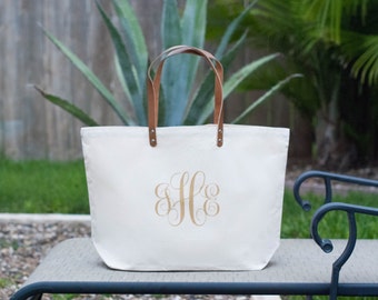 Personalized Custom Monogram Canvas Beach Tote Bag, Bridesmaids Bag, Beach Tote, Large Tote Bag, Market Tote, Wedding Bag, Overnight Bag