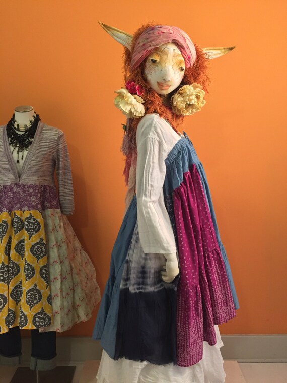 M/L/XL Layered Gypsy Skirt/Sleeveless Dress Boho Recycled