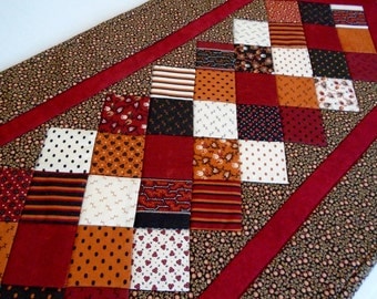 Quilted Table Runner, Quilted Table Topper, Primitive Table Runner, Vintage Reproduction Prints, Fall Halloween Decor, Patchwork Table Quilt