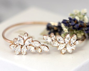 Bridal Bracelet, White Crystal Wedding Bracelet,Swarovski Crystal Cuff Bracelet,Bridal Cuff Bracelet,Bridesmaids Gold Bracelet,Cuff Bracelet