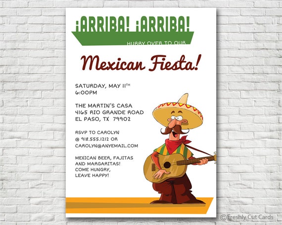 Mexican Fiesta Invitation - Printable or Printed (w/ FREE Envelopes) Il_570xn