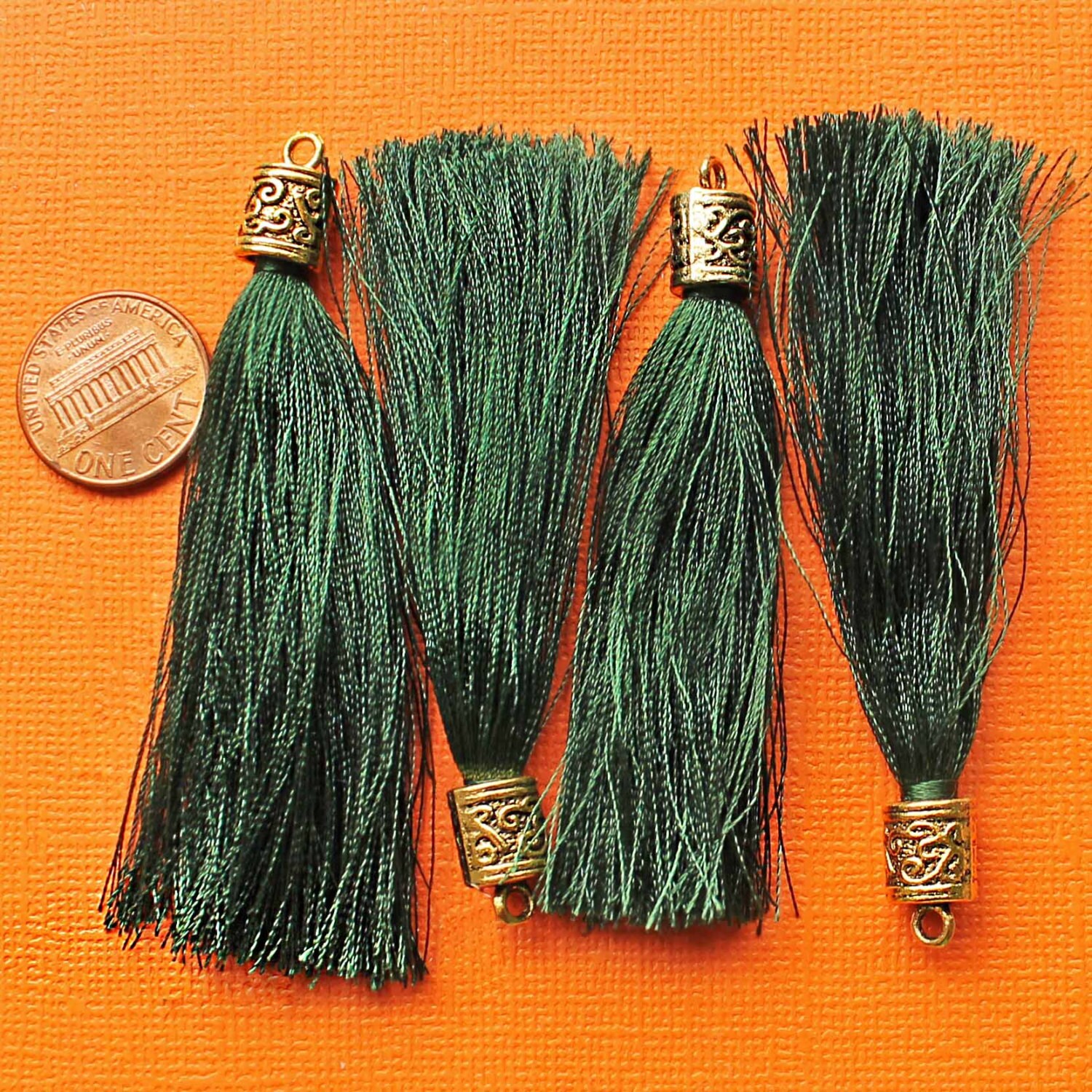 Large Forest Green Tassel with Gold Tone Zinc Alloy Top Perfect for So