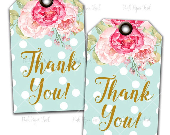 Polka Dots and Flowers Thank You Tags - Favor Tags - Instant Download - Print Your Own