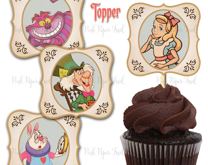 Alice in Wonderland Cupcake Topper - Tag - Favor Tag - Instant Download - Print Your Own