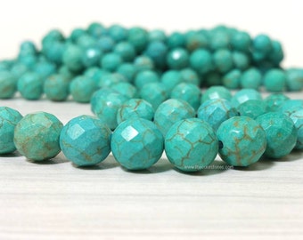 8 mm. Stabilized Turquoise Faceted Round Beads - Full Strand 15 inches (G2632W20Q5-BHO)