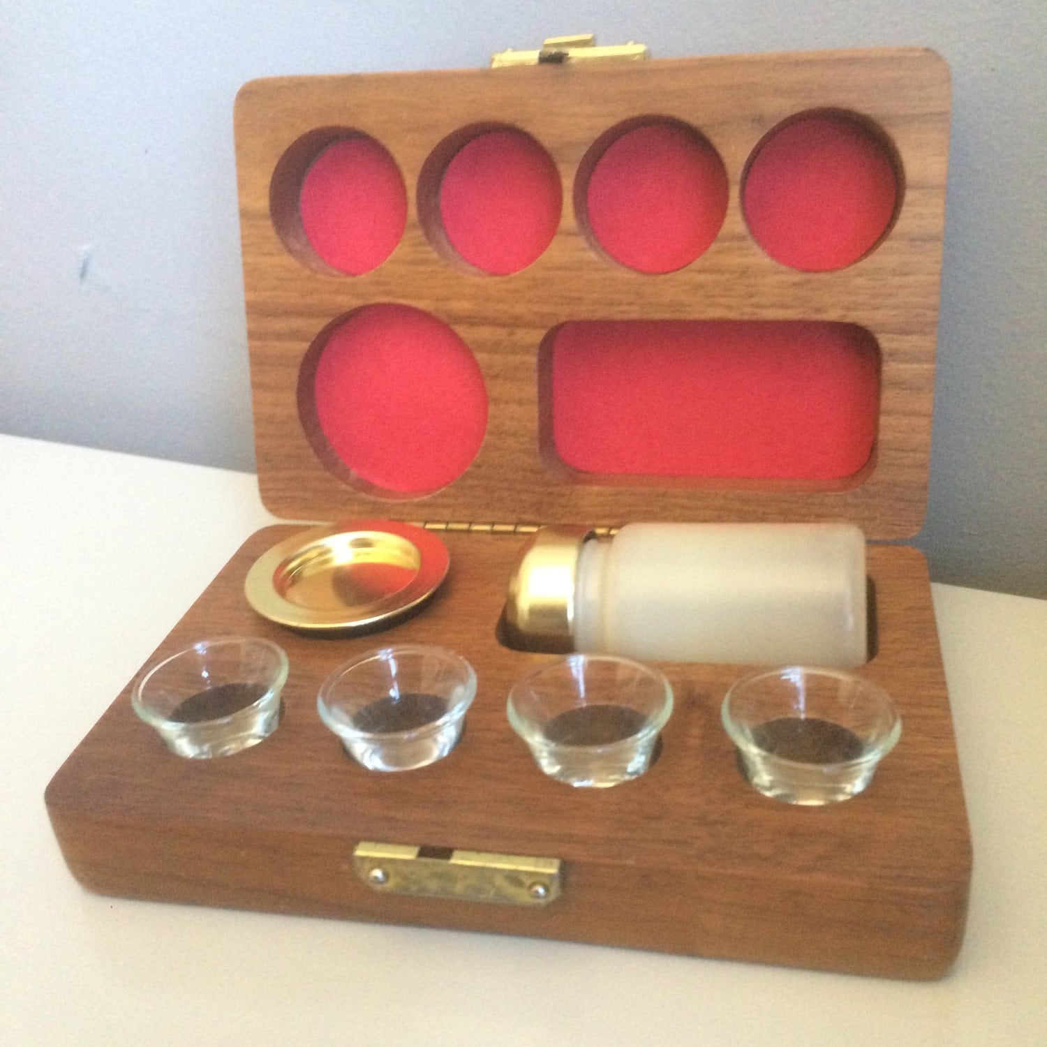 Vintage wood travel communion set Religious