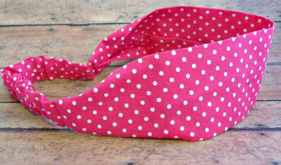 Hot pink and white polka dot headband by GnosisCraftsandGifts