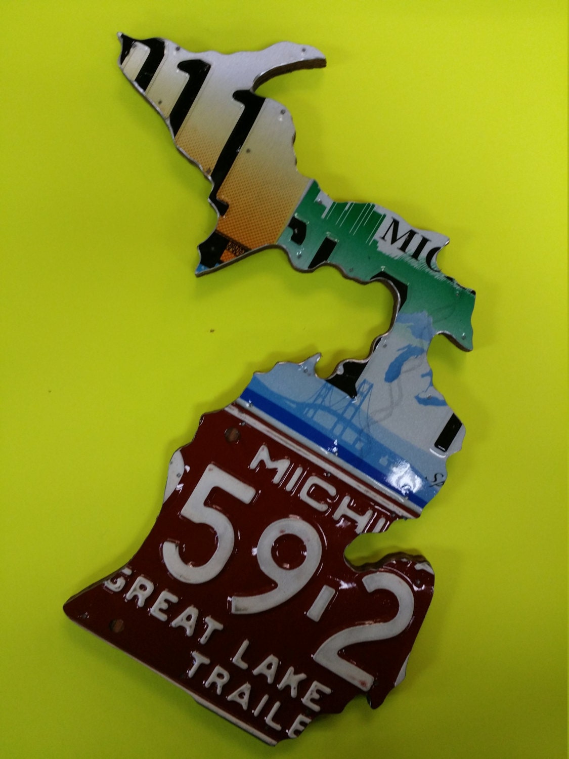 State of Michigan Vintage License Plate Art Handcrafted Home