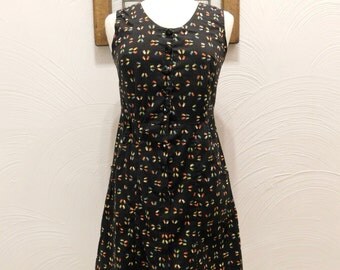 1980s Black Shirtdress Vintage 80s Footprint Shirt Dress - M / L