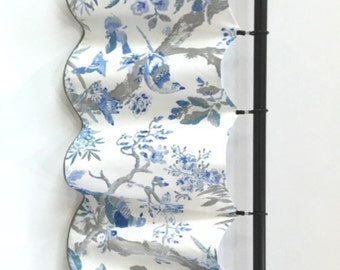 Custom Valance Birds Floral White Blue Linen Fabric Clip Rings Lined Interiorer Design #READY TO SHIP