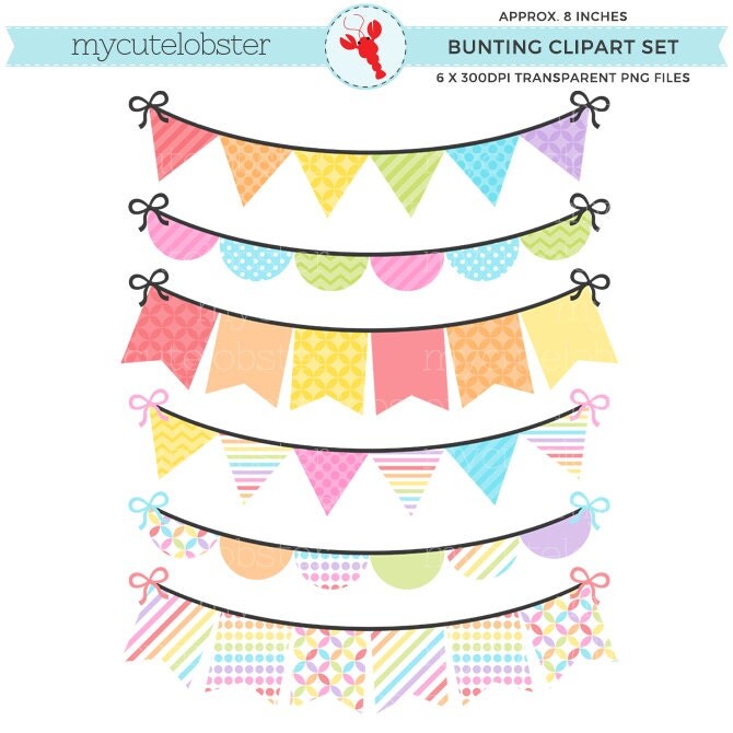 Pastel Rainbow Bunting Clipart Set digital bunting clip art