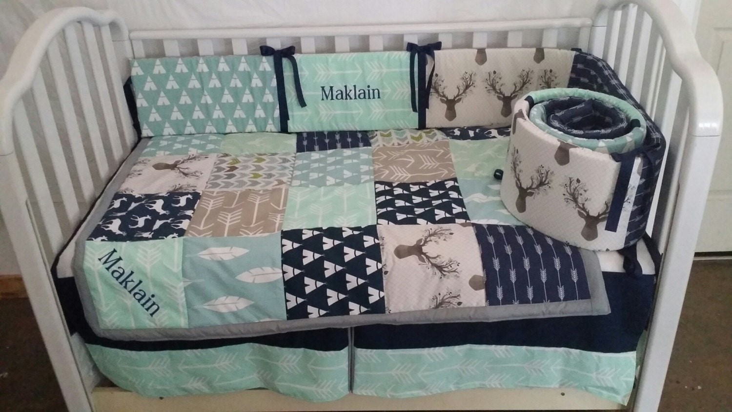 Woodland Boy Crib Baby bedding Buck deer fawn head