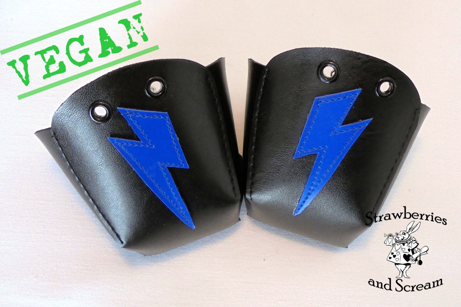 VEGAN leather Roller Derby skate toe guards with Lightning