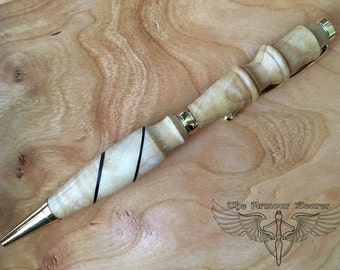 Curly Maple Ballpoint pen with Ebony Inlay