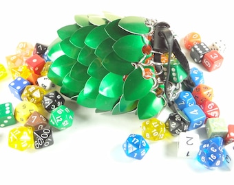 Dungeons And Dragons Dice Bag - Large Green Aluminum - Chainmaille And Scales - SKDB-SC-L-GR