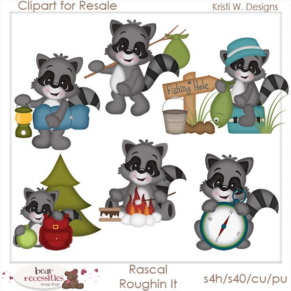 Camping Adventures Raccoon 1 Clipart Digital Zip Download