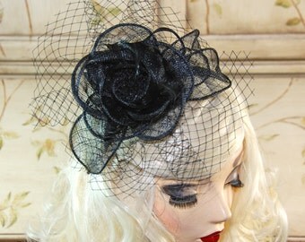 Black Fascinator Hat - Black Kentucky Derby Hat - Black Tea Party Hat, British Wedding Hat - fancy church hat