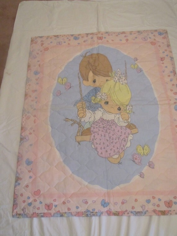 Precious Moments Pink Baby Quilt Finished With Hand Made Seam