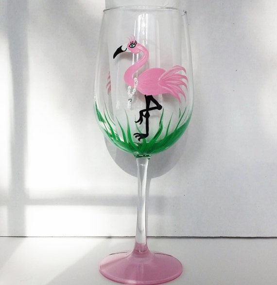 Girly Flamingo hand painted wine glasses