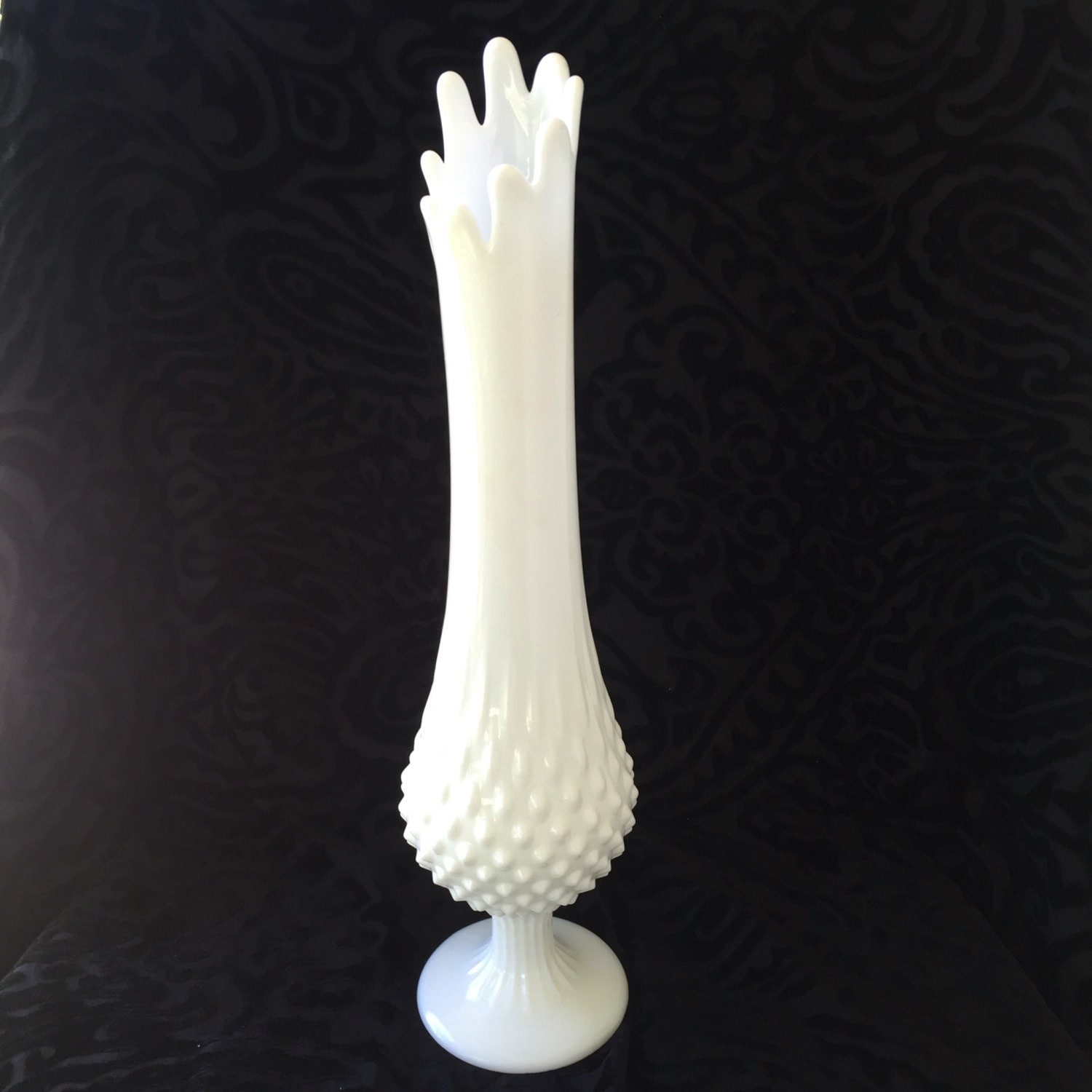 Vintage Fenton Hobnail Swung Milk Glass Vase