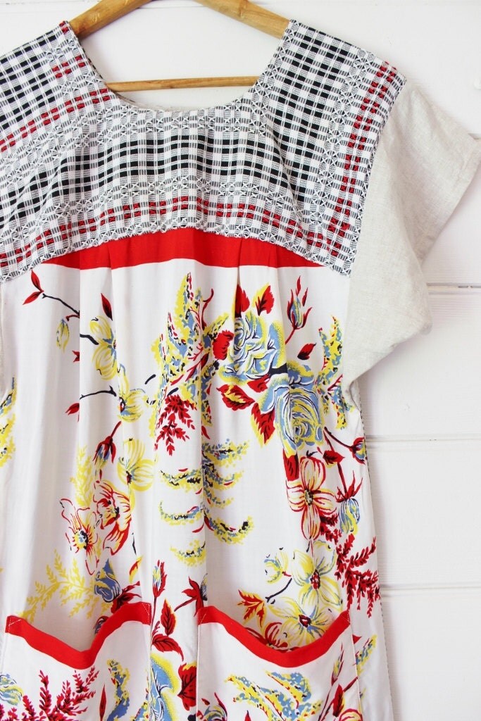 Upcycled Womens Vintage Linens Mexican Dress Tablecloth Linen
