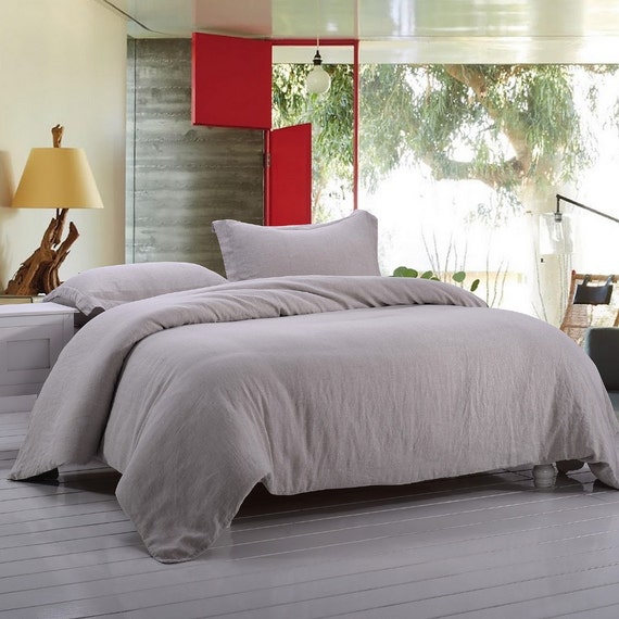Duvet cover pure Linen Flax Taupe Gray color Washed