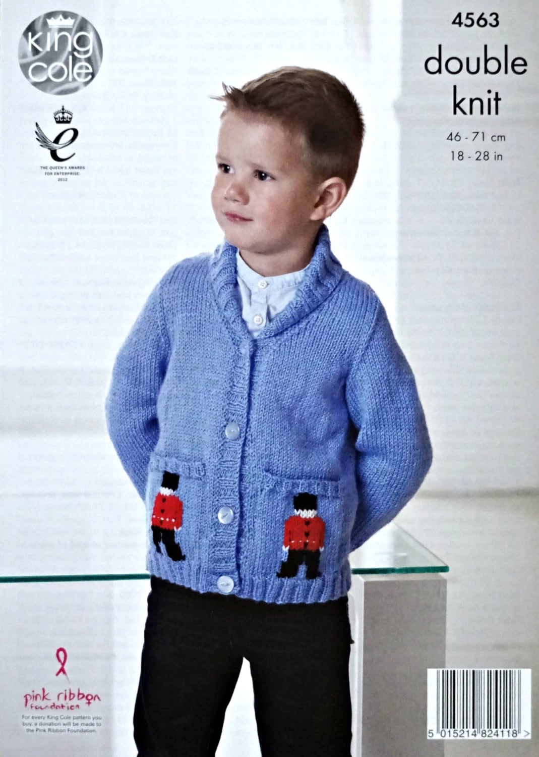 Boys Knitting Pattern K4563 Boys Long Sleeve Roll Collar Cardigan with Soldie...