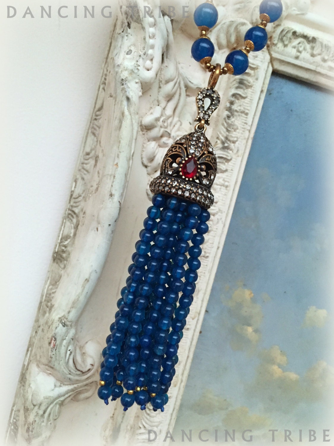 Blue Tassel Necklace Beaded Tassel Necklace Blue By Dancingtribe