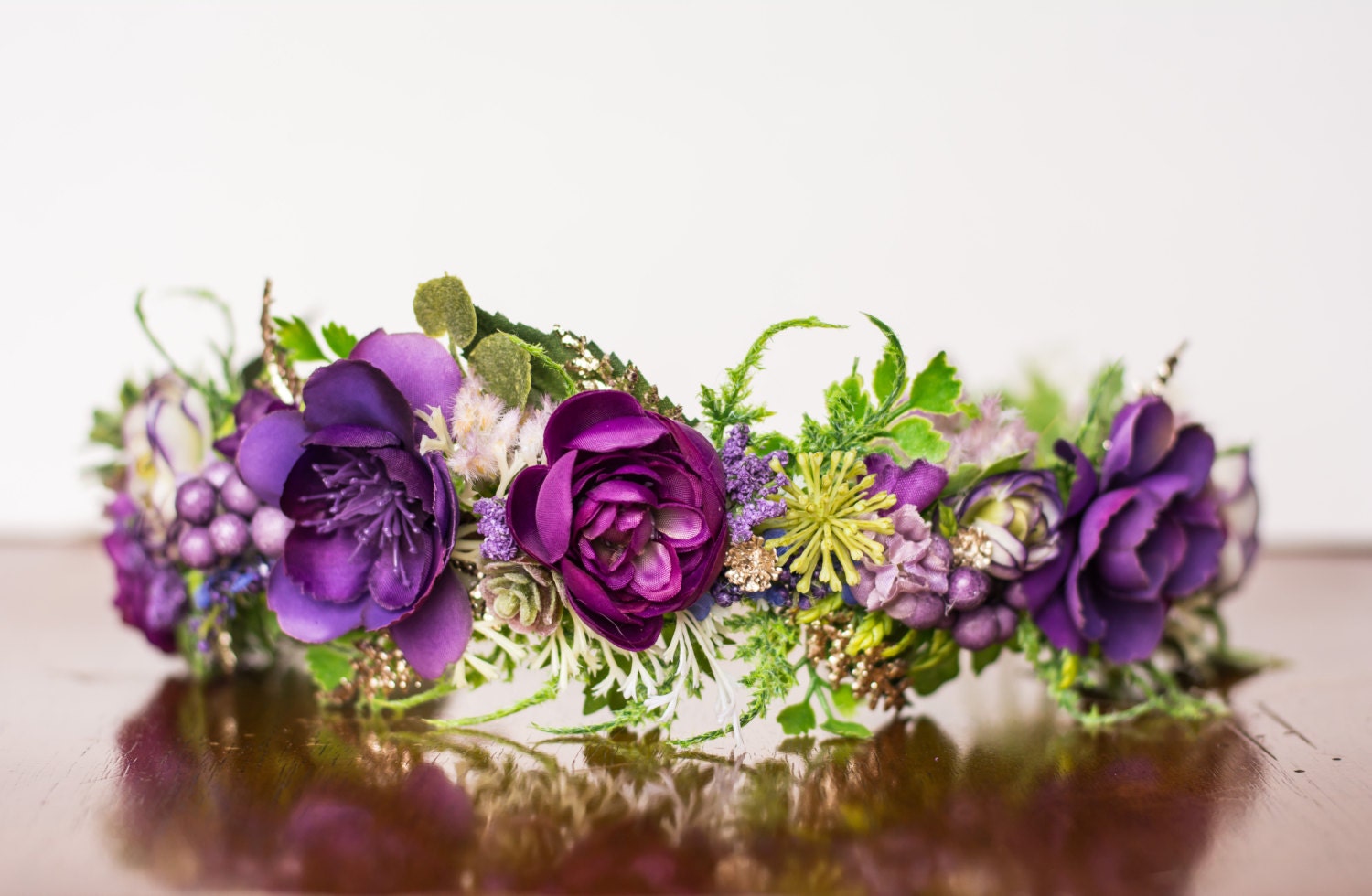 Summer Flower Crown in Purple and Gold Bridal Flower Halo