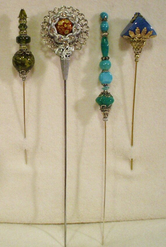 4 Antique style Victorian Hat Pins with vintage and antique