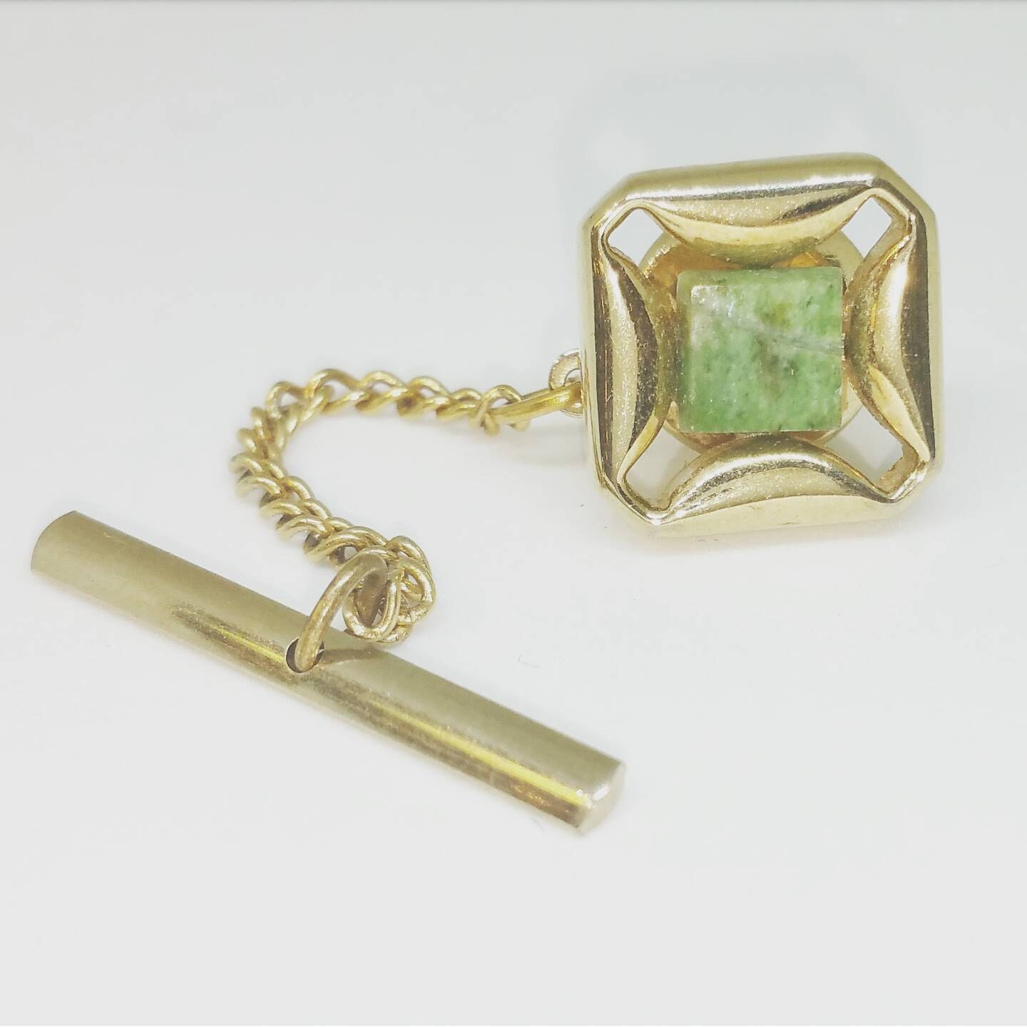 Jade Tie Tack Vintage Jadeite Lapel Pin Square Green Tie